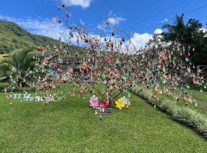 Árvore enfeitada com palha de milho ganha concurso de Osterbaum da Rota do Enxaimel
