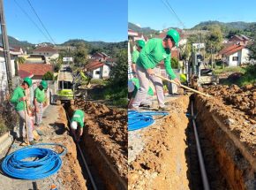 Rua Porto Belo recebe nova rede de abastecimento de água; obra bloqueia trânsito no local